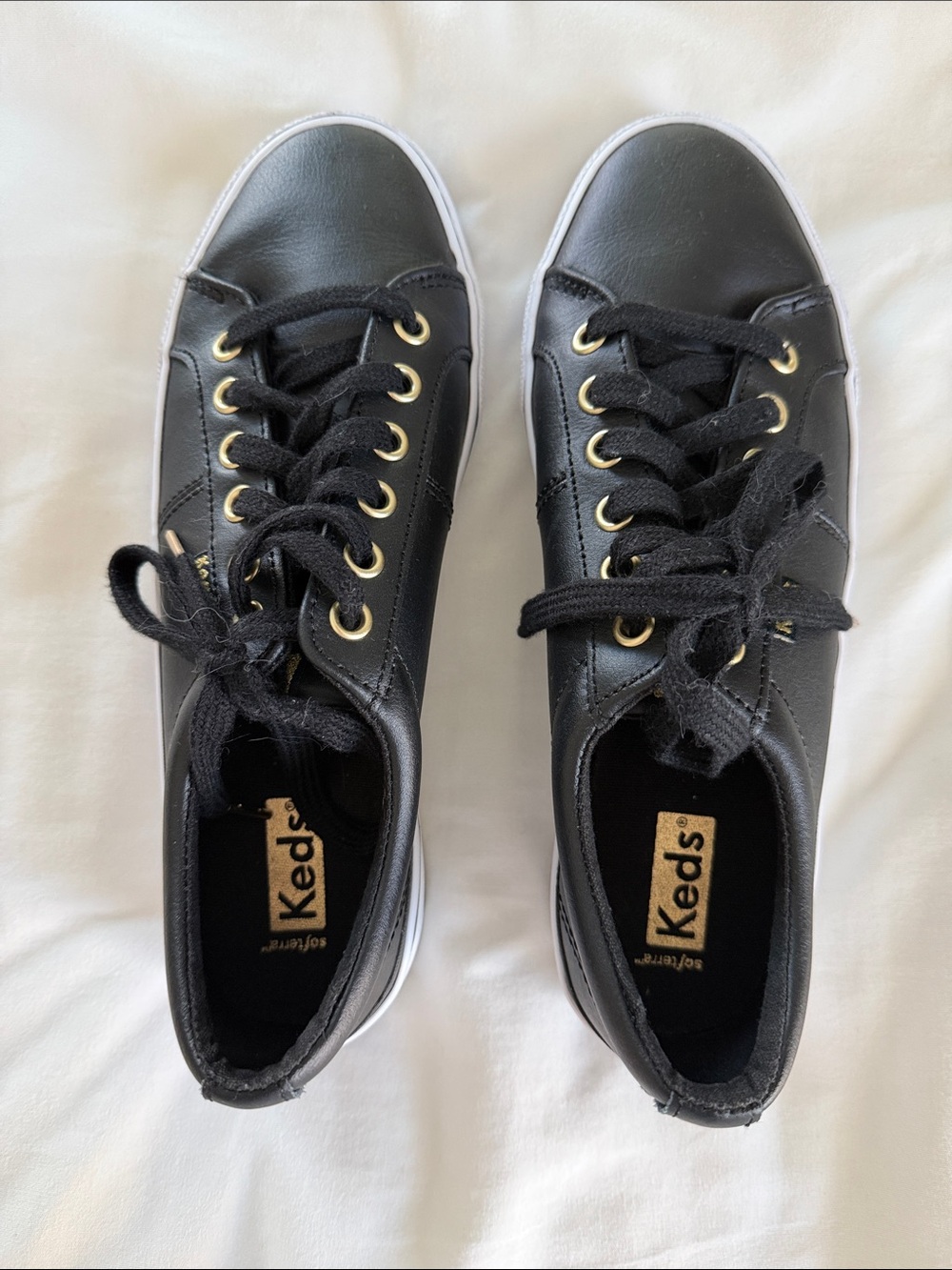 Keds Jump Kick Duo Black Leather Sneakers with Gold Eyelets Size 7.5 Womens